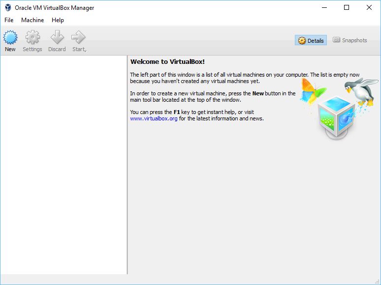 Open Oracle VM VirtualBox Manager and click on 'New'