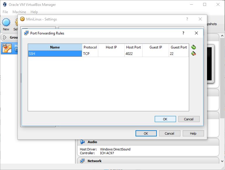Add a port forwarding rule and click on 'Ok' to close the dialog